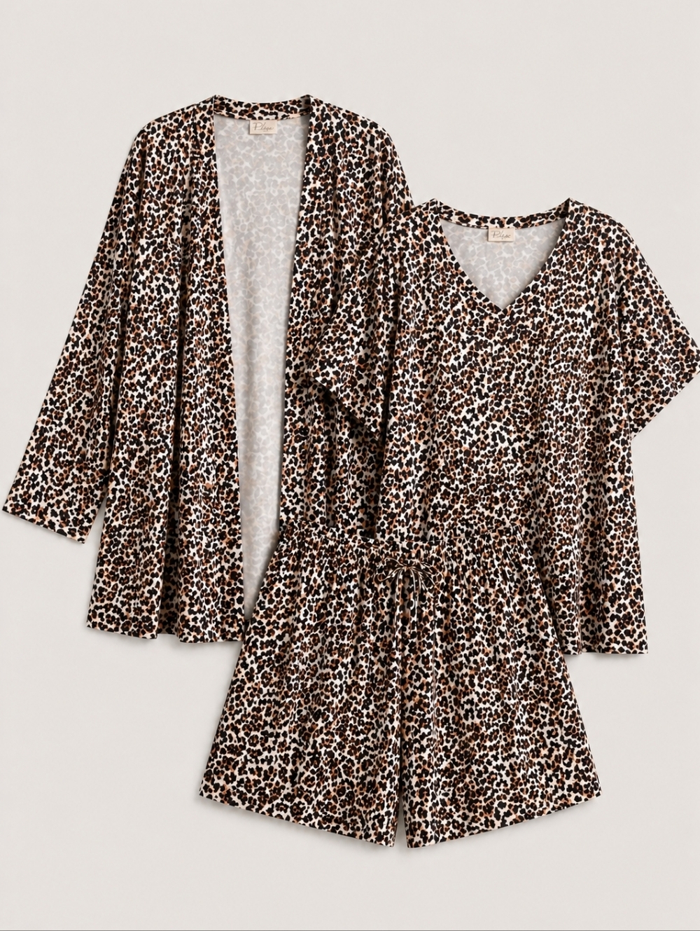 NWT Wasabi Leopard 3PC Lounge Set Plus Size M (16–18) Cardigan Top Shorts Cozy